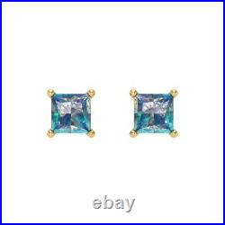 1 ct Princess Lab Created Blue Moissanite Stud Earrings Real 14k Yellow Gold