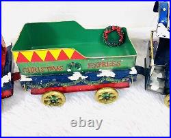 3 pc MERRY CHRISTMAS EXPRESS Vintage Metal Caboose Train Set Decor Holiday