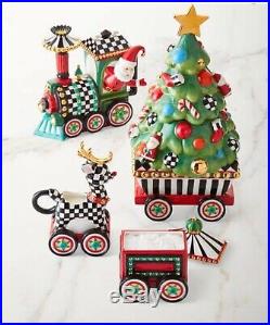 Authentic MacKenzie-Childs Christmas Train 5 Piece Ceramic Set NIB