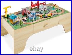 Best Choice Products 50 Inch Wood Train Set for Kids 70 Piecewith Reversible Top