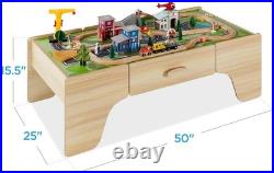Best Choice Products 50 Inch Wood Train Set for Kids 70 Piecewith Reversible Top