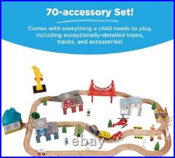 Best Choice Products 50 Inch Wood Train Set for Kids 70 Piecewith Reversible Top