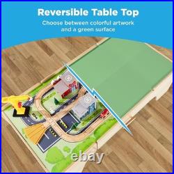Best Choice Products 50 Inch Wood Train Set for Kids 70 Piecewith Reversible Top