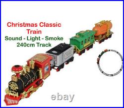 Christmas Classic Choo Choo Railway Carriage Train Set Smoke Horn Lights Toy