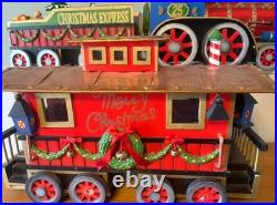 Christmas Express Train Set 3-Piece Hand Painted Porcelain includes Lights