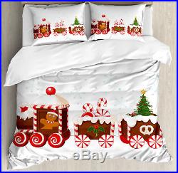 Christmas King Size Duvet Cover Set Gingerbread Train with 2 Pillow Shams