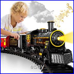 Christmas Train Electrictrain Set with Retro Classic Steam Engine Wagon and Long
