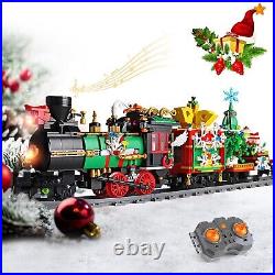 Christmas Train Set Building Blocks with Rotating Christmas Tree, Electric Mu