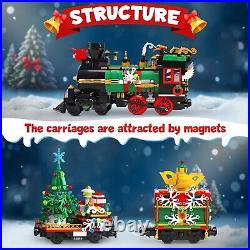 Christmas Train Set Building Blocks with Rotating Christmas Tree, Electric Mu