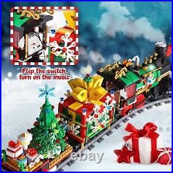 Christmas Train Set Building Blocks with Rotating Christmas Tree, Electric Mu