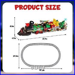 Christmas Train Set Building Blocks with Rotating Christmas Tree, Electric Mu