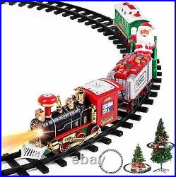 Christmas Train Set Locomotive Engine Lights Sounds Holiday Toys Railway Santa