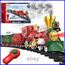 Christmas Train Set with Remote Control Train Toys withSmoke, Lights & Sound, C