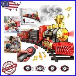 Christmas Train Set with Remote Realistic Smoke & Lights for Kids