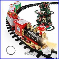 Christmas Train Toys Set Around Tree, Electric Railway Train Set with Xmas