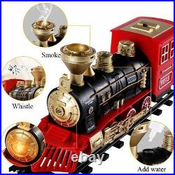 Classic Large Christmas Holiday Train Set With Real Smoke Light Sound Kids Gift