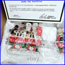 Danbury Mint Pug Christmas Holiday Rail Train Set Figurine 6 Piece Mint in Box