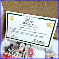Danbury Mint Pug Christmas Holiday Rail Train Set Figurine 6 Piece Mint in Box