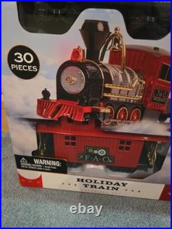 FAO Schwarz Holiday Train Motorized Train Set 30 Pieces With Light Sound NEW