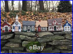 Handmade 8p Assembled Greenleaf Miniature Christmas Village/Train Set Dollhouses