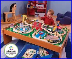 Kids Wooden Train Set And Table 100 Piece Activity Play Fun Rail Way Town
