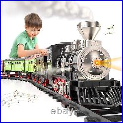 Large Train Set Electric Train Toys with 3 Way Steam, Light and Sounds Xmas