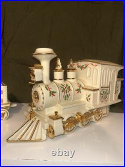 Lenox Holiday Junction 3-Piece Porcelain Train Set 24K Gold Trim Mint Condition