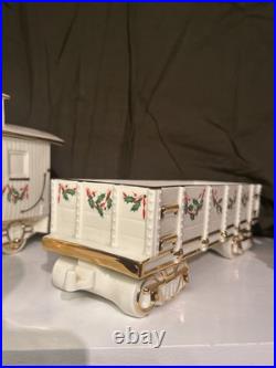 Lenox Holiday Junction 3-Piece Porcelain Train Set 24K Gold Trim Mint Condition