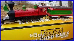 MTH 4-6-0 Rail King Christmas Train Set Steam Engine, Tender, 5 Coach/Box Cars