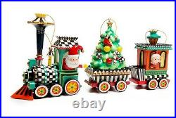 Mackenzie Childs CHRISTMAS TRAIN ORNAMENT-SET of 3 Hand-Painted Resin New in BOX