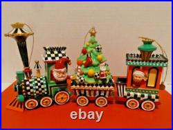 Mackenzie-childs Christmas Train, Set Of 3 Ornaments, New In Original Box