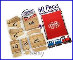 Matty's Toy Stop 60 Piece Wooden Train Track Set with Storage Bag