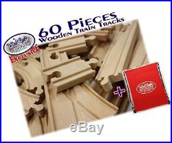 Matty's Toy Stop 60 Piece Wooden Train Track Set with Storage Bag