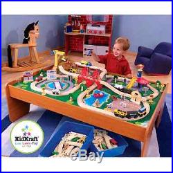 New Kids Wooden Train Set And Table 100 Piece Activity Play Fun Rail Way Town