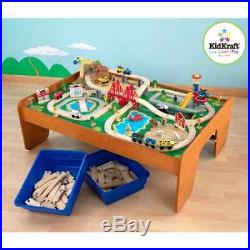 New Kids Wooden Train Set And Table 100 Piece Activity Play Fun Rail Way Town
