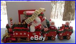 POSSIBLE DREAMS Clothtique Christmas Santa All Aboard 3 Piece Train Set NIB