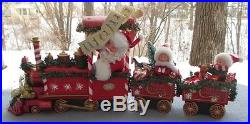 POSSIBLE DREAMS Clothtique Christmas Santa All Aboard 3 Piece Train Set NIB