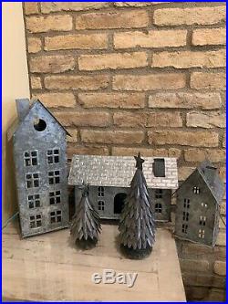 Pottery Barn Galvanized Small Tall House Train Station Large And Small Tree Set