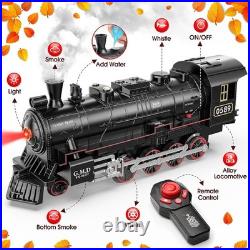 RC Train Set, Alloy Steam Locomotive with Light-Up Cars and Tracks Train Set