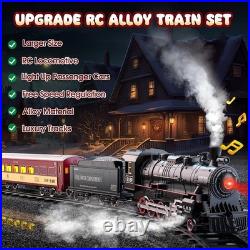 RC Train Set, Alloy Steam Locomotive with Light-Up Cars and Tracks Train Set