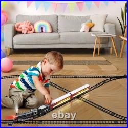 RC Train Set, Alloy Steam Locomotive with Light-Up Cars and Tracks Train Set