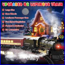 Remote Control Christmas Train Set with Lights, Smoke & Whistle for Kids