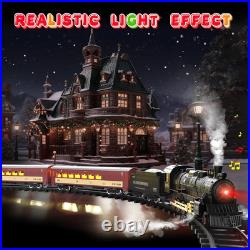 Remote Control Christmas Train Set with Lights, Smoke & Whistle for Kids