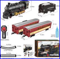 Remote Control Christmas Train Set with Lights, Smoke & Whistle for Kids