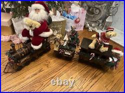 Santa crakewood by karen didion train teddy bear set 3 pieces christmas wood
