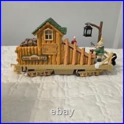 The Holiday Express Animated Train Set Christmas Log Mill Wood Car Set of 2 New