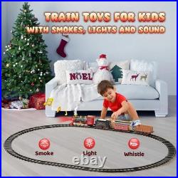 Toy Train Set for Kids Lights Smoke Sound Christmas Tree Toddler Model
