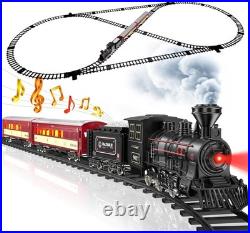 Upgraded USB Rechargeable Metal Christmas Train Set with Lights Smoke and Tra