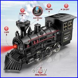 Upgraded USB Rechargeable Metal Christmas Train Set with Lights Smoke and Tra