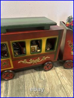 VTG Large Santa's Train Wooden Christmas 4 Piece Train Set From Costco Rare GC